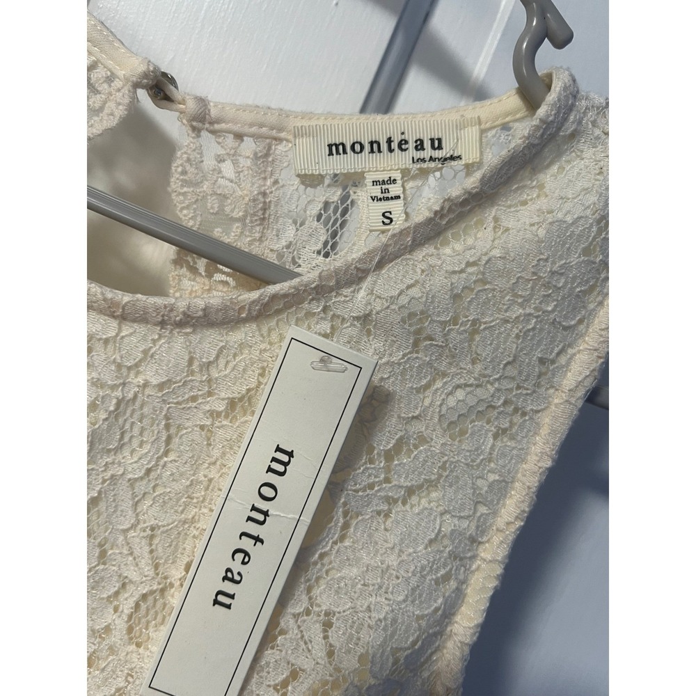 Monteau Los Angeles Women Cream Floral Lace Sleeveless Keyhole Back Blouse Small - Picture 6 of 6